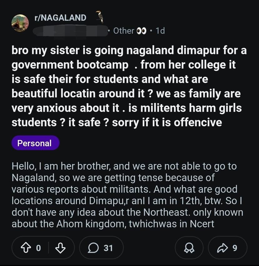 Reddit post about travel safety concern